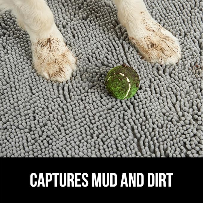 GORILLA GRIP SoakSTOPPER Dog Door Mat, 35x24 Machine Washable Rug Absorbent Doormat Captures Moisture Mud Dirt, Quick Dry Soft Chenille Entryway Rugs Indoor Entrance Mats for Dog Paws, Grey