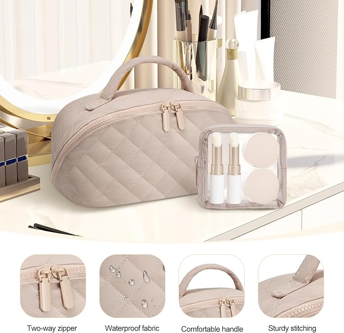 Makeup Bag, Quilted Makeup Bag, Puffy Travel Make up Bags, Cosmetic Organizer Bag, Waterproof Toiletry Bag for Women