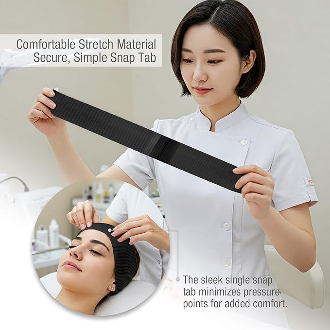 APPEARUS Disposable Spa Facial Headbands (100 Pack) – Individually Wrapped, Stretchable Non-Woven Hair Wraps with Single Snap Tab for Estheticians, Makeup, and Skincare