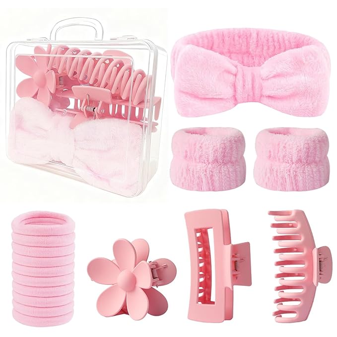 16 Pcs Skincare Headband Set, Face Washing Headband with Wristbands, Hair Claw Clips & Hair Ties, Spa Headbands for Women Girls, Perfect for Facial, Makeup, Shower, Gift Ready Box