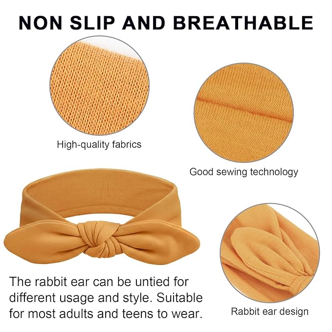 DRESHOW 4 Pack Headbands for Women Bow Knotted Hair Band Facial Cloth Rabbit Ears Running Sport Elastic Hair Wrap