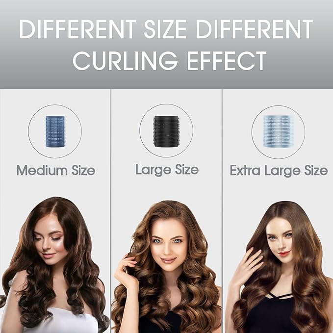 18pcs Self-Grip Heatless Hair Rollers - 3 Sizes for Long, Medium, or Short Hair, Salon-Quality Overnight Curlers