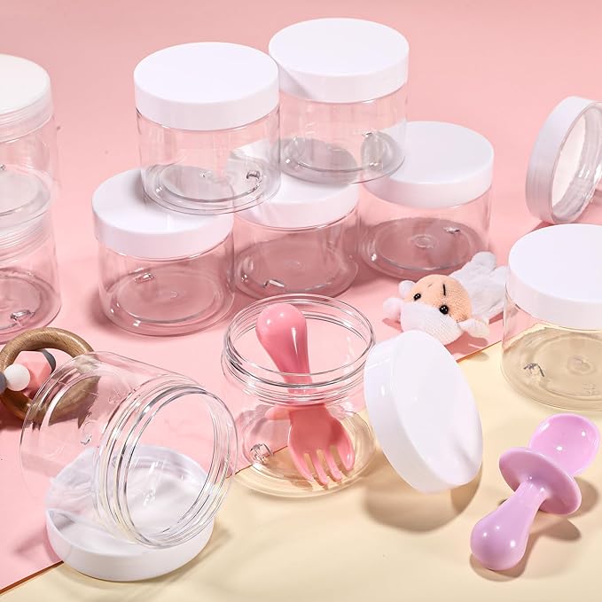SATINIOR 6 Pack 32 oz Plastic Jars Containers with Lids Wide-mouth Refillable Leakproof Reusable Round Empty Jars for Travel Cosmetic Dry Food Spice Cookie Candy Home Kitchen Organizing(White)