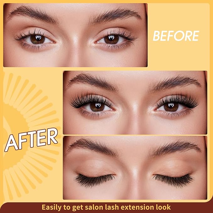 QUEWEL Magnetic Eyelashes 1 Pair Reusable Magnetic Eyelashes with Applicator No Glue Needed Eyelashes Cat Eye Natural Look Lash Clusters Kit Easy to Wear and Remove(B10)