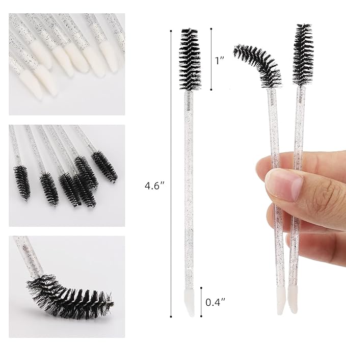 300 Pcs Dual Ended Eyelash Brush Lip Brush, Black Disposable Mascara Wands Lipstick Applicator, Eyebrow Spoolies Brush for Eyelash Extensions