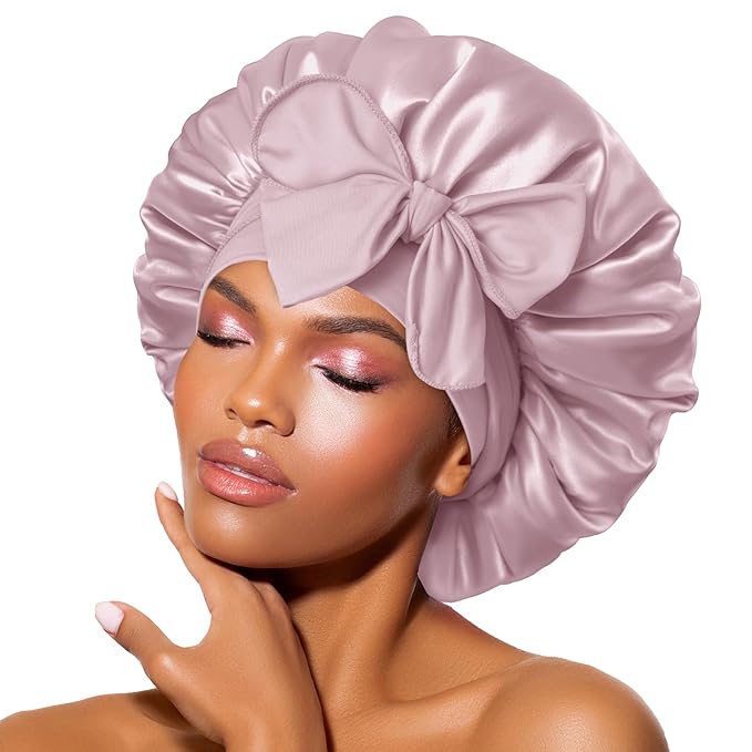 BONNET QUEEN Silk Bonnet Satin Bonnet Hair Bonnet Silk Hair Wrap for Sleeping Night Cap Sleep Bonnet for Women Girls Grey Rose Gold