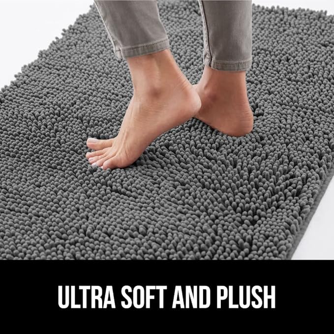 GORILLA GRIP SoakSTOPPER Dog Door Mat, 48x30 Machine Washable Rug Absorbent Doormat Captures Moisture Mud Dirt, Quick Dry Soft Chenille Entryway Rugs Indoor Entrance Mats for Dog Paws, Grey