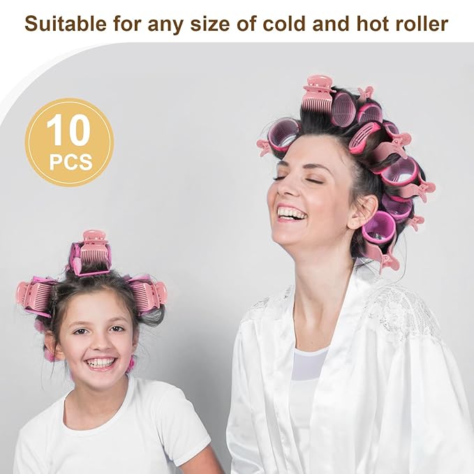 Hot Roller Clips -10PCS Hair Roller Clip - Hair Curler Claw Clip - Replacement Roller Clips for Women Girls Hair Section Styling - Pink