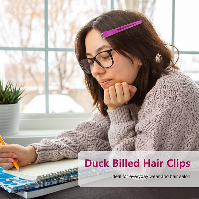 12PCS Hair Clips for Styling - Non Slip No Crease Duck Billed Hair Clips for Women with Silicone Band - Professional 4.3 Inch Large Salon Hair Cutting Clips for Hairdresser - Multicolored