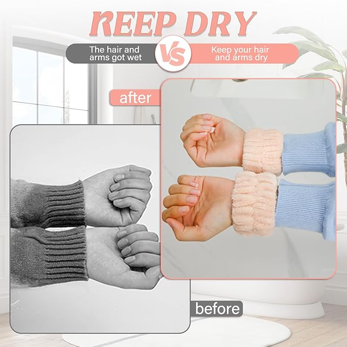 Crosize 8 Pcs Microfiber Wrist Bands for Washing Face, Women's Absorbent Face Washing Wristbands, Prevent Water from Spilling Down Your Arms, Christmas