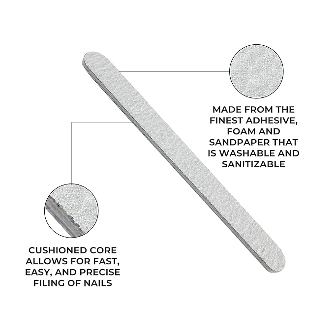 ForPro Professional Collection Zebra Foam Board, 100/180 Grit, Double-Sided Manicure Nail File, 7" L x .75" W 50-Count