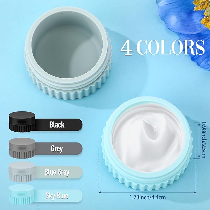 Maxcheck 4 Pcs Travel Containers for Toiletries 0.68 Oz/20 ml Small Silicone Cream Jar with Lid Mini Leakproof Lotion Jar Refillable Travel Cosmetic Container for Face Body Skin Cream (Black and Gray)