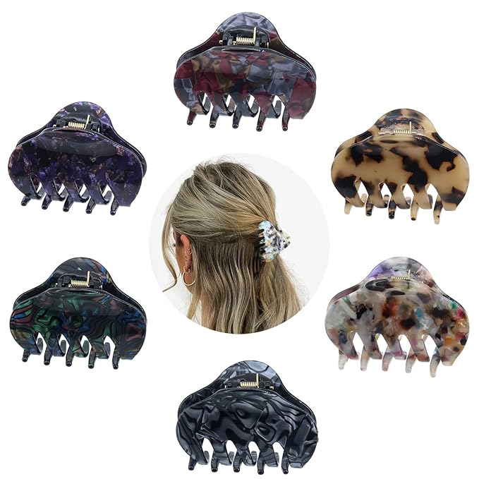 Tortoise Shell Hair Claw Clips, 2.4 Inch Medium Size Acrylic Hair Banana Barrettes, Non-slip Strong Hold French Jaw Clips,Leopard print Stylish Hair Clamps for Women Girls,Pack of 6