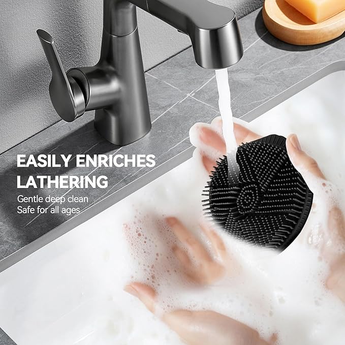 OTHIX Dual-Sided Silicone Body Scrubber, 2-in-1 Silicone Loofah for Shower Exfoliating Body Brush for Men and Women for All Skin, Scalp Massager Lather Well＆Easy to Clean (Black)