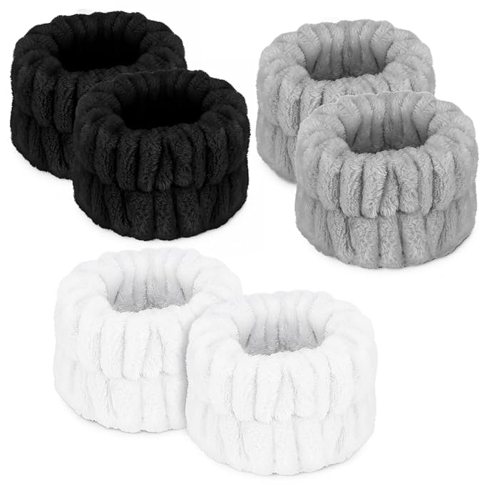 Crosize Women's Wrist Towels for Face Washing, Microfiber Spa Wash Bands, Absorbent Sweatbands, 6PCS (Black, White, Grey)
