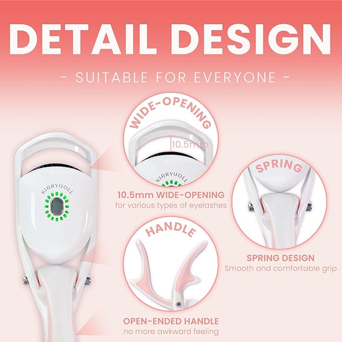 Electric Heated Eyelash Curler Kit Hot Lash Therapy Professional Eyelash Tools Battery Powered Lash Lifter Rechargeable Clamp for Various Eye Types Plastic Material (Colour White)