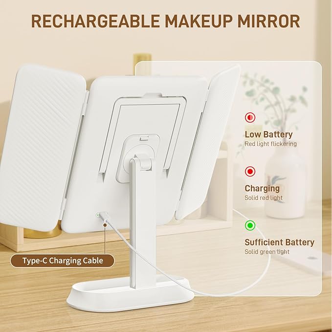 Makeup Mirror with Lights, Rechargeable Mirror with 3X/5X/10X Magnification, Portable Vanity Mirror with for Travel/Desk, Valentines Day Gifts for Her