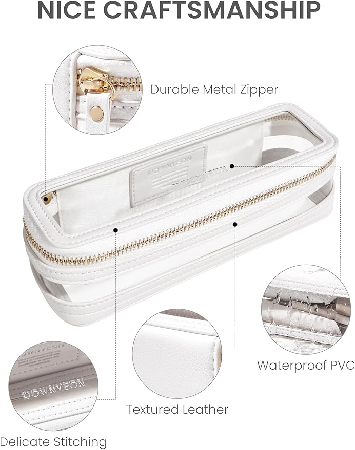 ROWNYEON Small Waterproof Toiletry Organizer Train Case, CLear Travel Makeup Bag for Women，Transparent Cosmetic Bag，Portable Makeup Case Organizer (White)