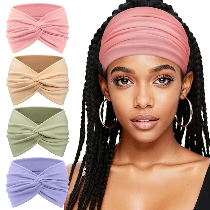 Extra Wide Headbands for Women Large Turban Headband Non Slip Boho Elastic Hairband Hair Twisted Knot Head Bands Accessories