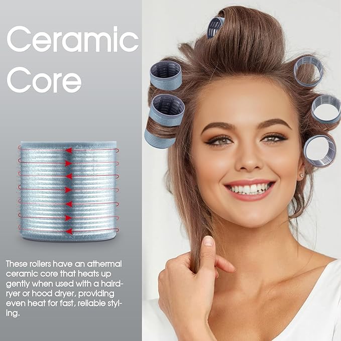 9pcs Hair Rollers Set,Self-Grip Ceramic Thermal Curlers,Large Rollers Curlers to Sleep In for Hair Blowout Look,Salon Quality Rollers for Long Medium Short Hair