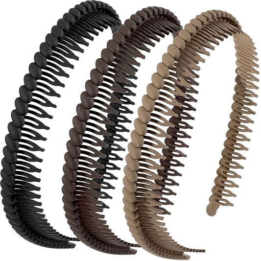 3 Pcs Headband with Teeth, Comfortable Headbands for Women with Teeth, Fashion Comb Headband, Plastic Head Bands for Women's Hair Non Slip (4.3''×0.7'', Black, Coffee, Khaki)