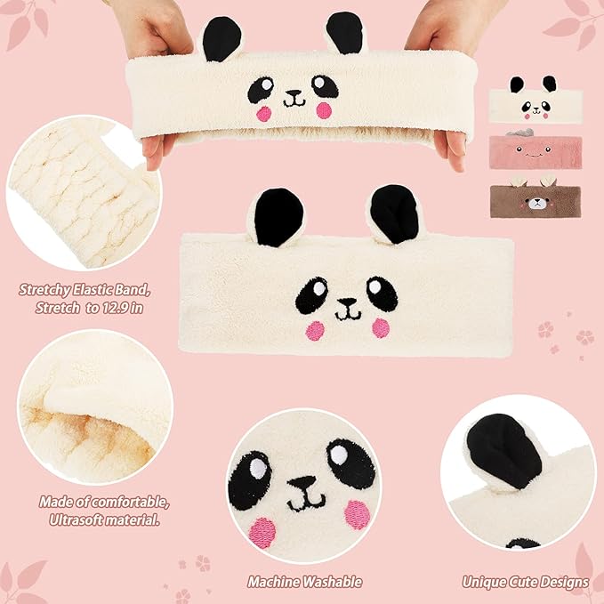 Chuangdi 4 Pieces Animal Hair Bands Face Wash Headband Spa Animal Ears for Skincare Makeup Spa Headband Washing Face Coral Fleece Plush Hairband for Women Girls(Stylish Style,Cute Colors)