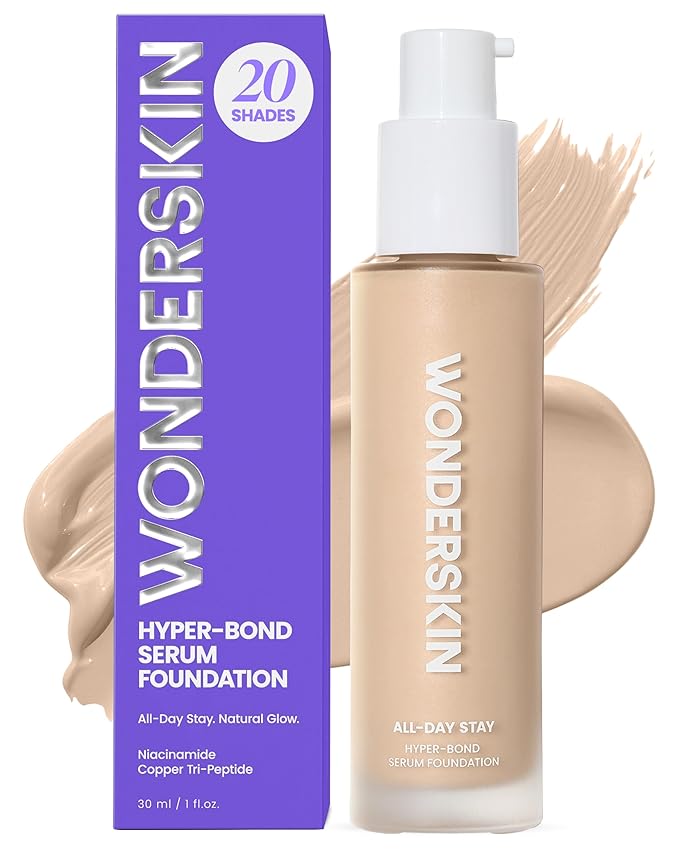 Wonderskin Hyper Bond All-Day Stay Serum Foundation – Waterproof, Transfer-Proof, 24HR Longwear Face Makeup with Niacinamide & Hyaluronic Acid – Lightweight, Natural Finish (Echo)