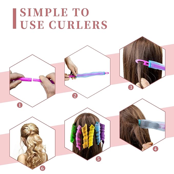 30pcs Heatless Hair Curlers Rollers Spiral Curls Styling Kit with 2 Sets Styling Hooks,No Heat Curlers for Women Girl's (12 Inch/30 cm).