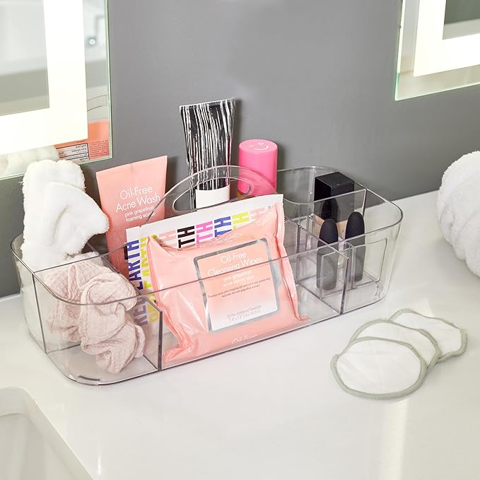iDesign Recycled Plastic Cosmetic Organizer Tote, The Clarity Collection – 14.5” x 7” x 5.75”, Clear Bin