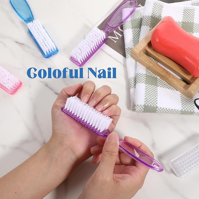 100 Pcs Handle Grip Nail Brush Bulk Nail Brushes for Cleaning Fingernails Soft Bristles Cleaning Brushes, Soft Stiff Bristles Pedicure Manicure Tools for Toe, 5 Colors