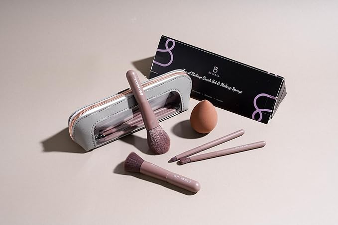 BS-MALL 14 Pcs Makeup Brushes Set with 1 Pcs Makeup Sponge – Essential Foundation Powder Concealers, Eye Shadows, Blush Makeup Brushes with Travel Makeup Case (Brown)