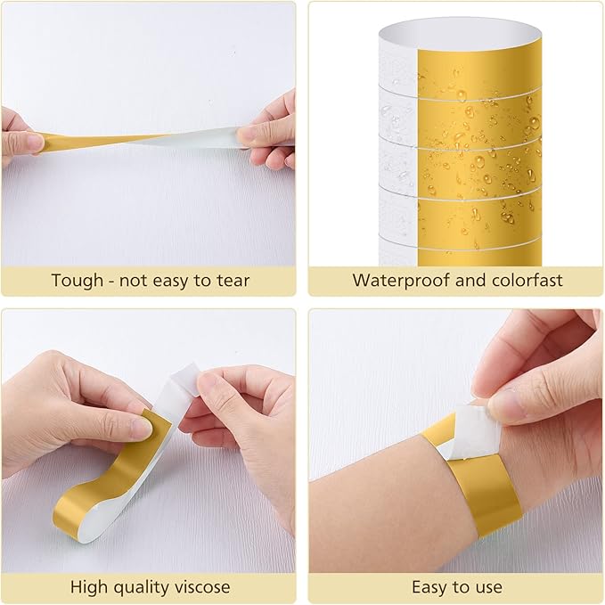 MIAHART Paper Wristbands for Events - 300 Pcs Gold Waterproof Party Arm Bands for Lightweight Concert Use