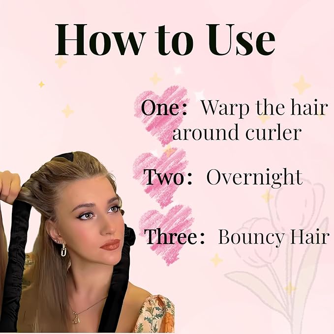 Serenade Satin Heatless Curls Overnight for Long Hair, Heatless Hair curler for Women and Girls, No Heat Curling Rods with Satin Scrunchies and Clip, Black
