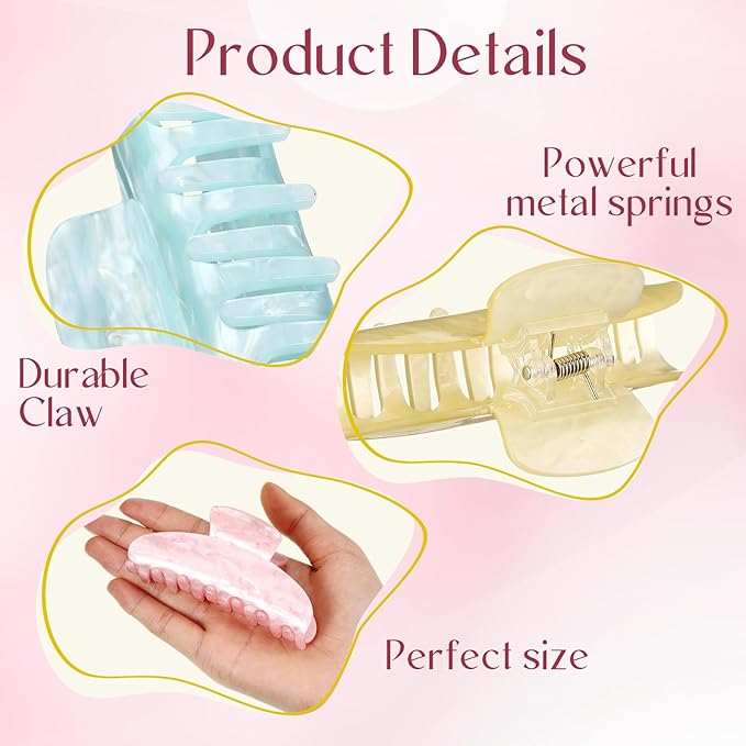 8 Pcs Large Acrylic Hair Claw Clips for Women Non-slip Strong Hold Jaw Clamps for Thick Thin Hair(Marble,Lush Color)
