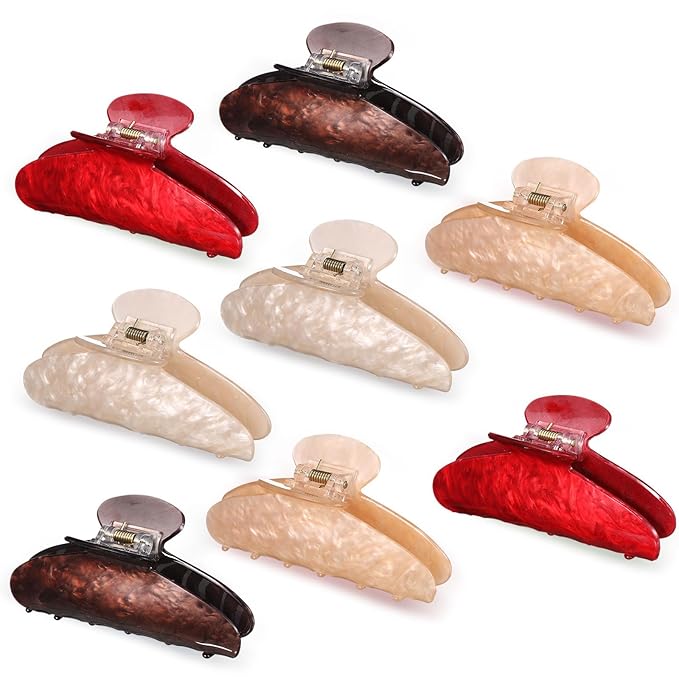 8 Pcs Large Acrylic Hair Claw Clips for Women Non-slip Strong Hold Jaw Clamps for Thick Thin Hair(Ink Painting,Dusk Color)