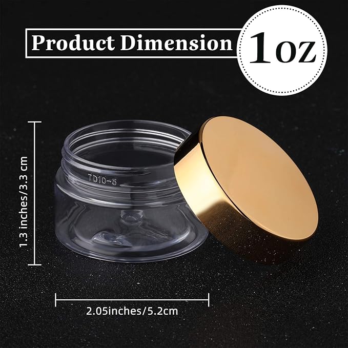 SATINIOR 6 Pack 1 oz Plastic Jars Containers with Lids Wide-mouth Refillable Leakproof Reusable Round Empty Jars for Travel Cosmetic Dry Food Spice Candy Cookie Home Kitchen Organizing(Gold)