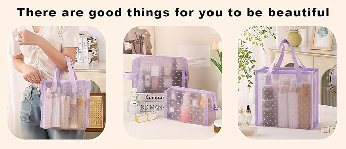 4 Pieces Heart Printed Mesh Makeup Bag Set, Portable Travel Mesh Cosmetic Bags Toiletry Bags Makeup Purse Bags with Zipper Storage Pouches for Home Offices Travel Accessories (Black)