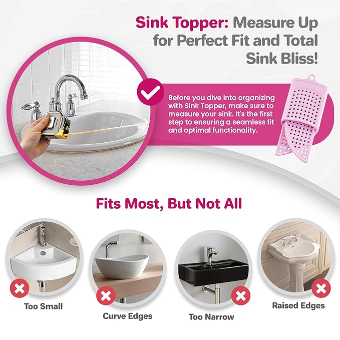 Sink Topper Bathroom Sink Cover for Counter Space & Storage Saver | RV Must Haves | Silicone Foldable Beauty Makeup Brush Cleaning Mat | Hot Tools Organizer | RV Sink Cover | Standard, Pink