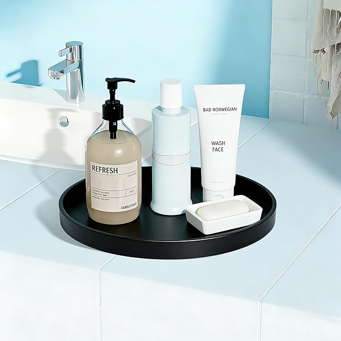 1 Pack 11" Bathroom and Vanity Tray, ABS Bathroom Counter Organizer， Coffee Table Decor for Perfume, Candles, Keys &More. Kitchen Countertop Organizer, Decorative Tray Soap Holder, Black