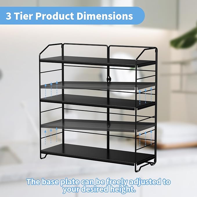 Bathroom Counter Organizer, Makeup Organizer Countertop, Countertop Storage Shelf for Bathroom Storage, Vanity, Large Skincare, Perfume, Black 3 Tier