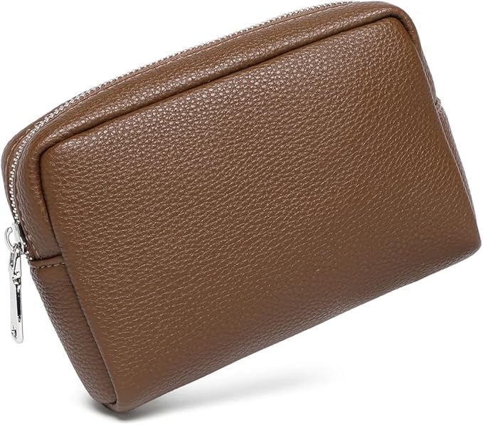Makeup Bag Large Capacity Women's Classic Black Wash Bag Adjustable Partition Wash Brush and Cosmetic Carrying Bag (PU/Toffee Brown)