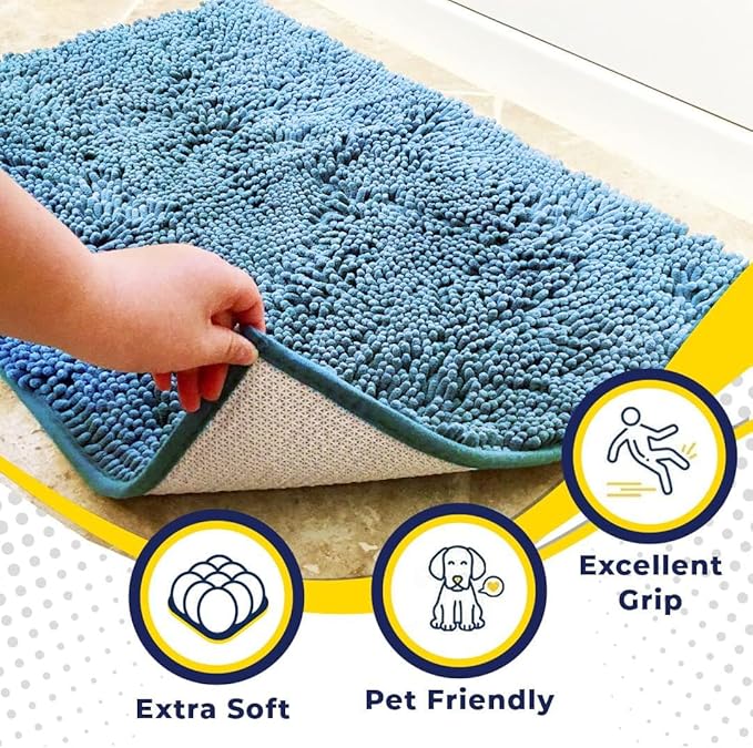 Muddy Mat® | Super Absorbent Door Mat Indoor, Microfiber Quick Dry Chenille Entryway Rug, Non-Slip Front Door Mat, Indoor Mats for Entryway, Machine Washable Pet Rug, Sky Blue 35"x60"