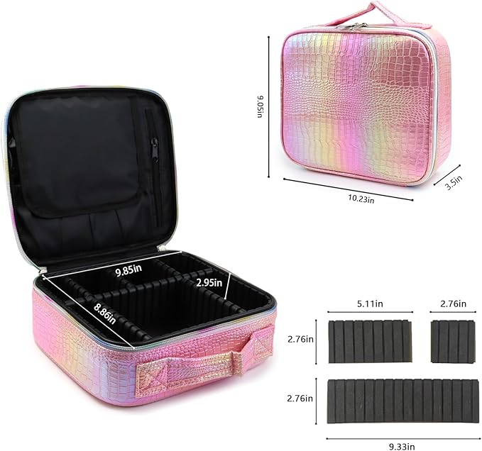 Travel Makeup Case 3 Layers Portable Makeup Train Case Cosmetic Bag Organizer Storage for Women with Adjustable Dividers and Shoulder Strap for Toiletry Travel Accessories(pink)