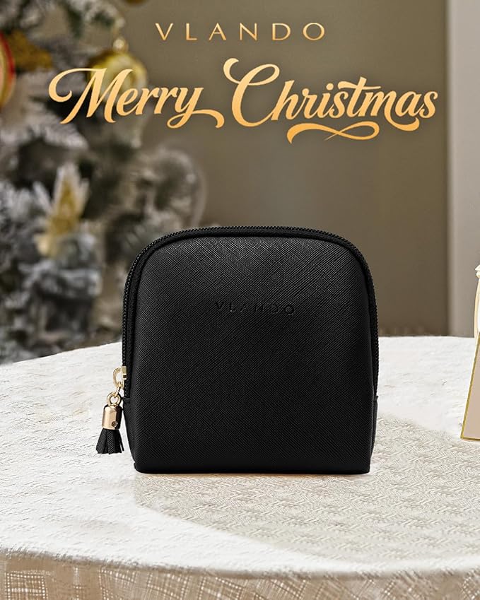 Vlando Small Jewelry Travel Case,Jewelry Pouch Bags with Zipper,Velvet Jewelry Organizer Storage Bag for Bracelet Rings Earring Travel Essentials Gifts for Women Girl-Black