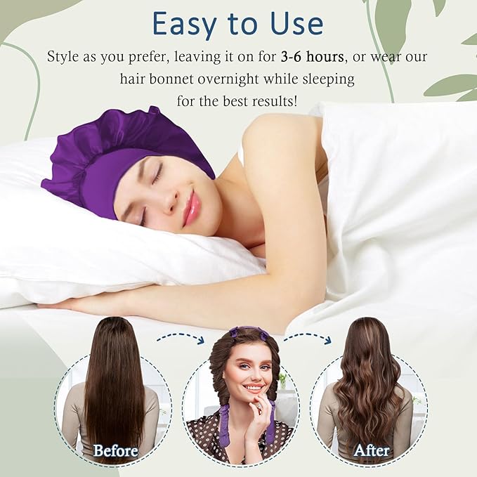 Hair Curlers to Sleep In, No Heat Curling Headband, Soft Overnight Curls Headband with Satin Bonnet, Non Heat Hair Curler Rollers Wrap Set for Women Girl Long Hair, 10 PCS with Gift Box -Purple