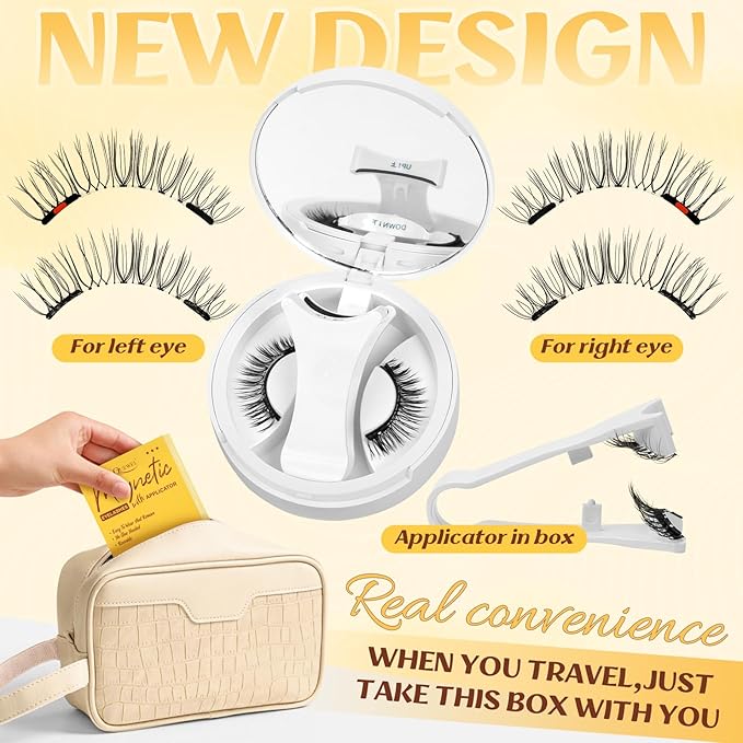 QUEWEL Magnetic Eyelashes with Applicator Reusable No Glue Needed Magnetic Lashes Cat Eye Natural Look Lashes Kit Easy to Wear and Remove(NZH F01)