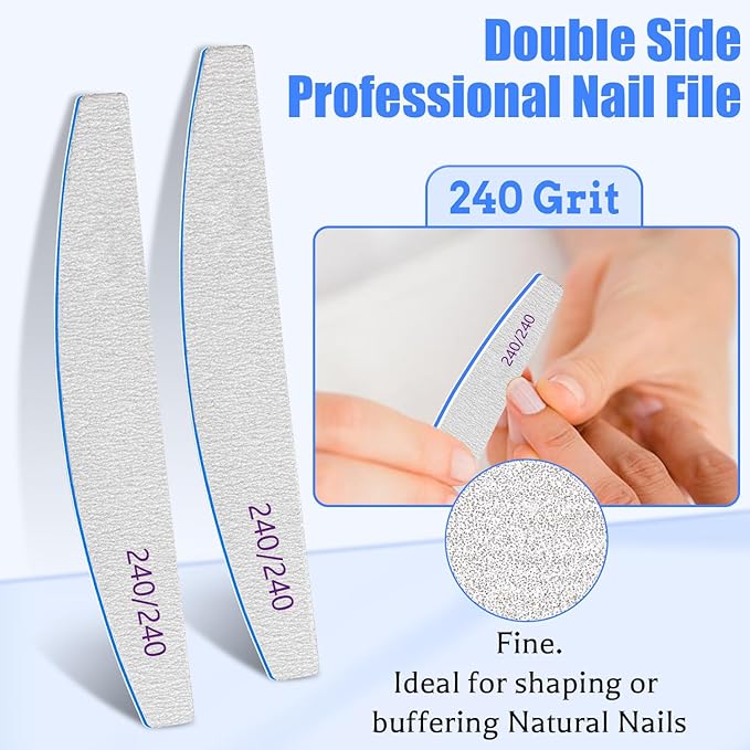 BLESWIN Nail Files 240/240 Grit, 25 Pcs Professional Double Sided Emery Board, Reusable Washable Coarse Tool for Acrylic & Gel Nails, Home Salon Application