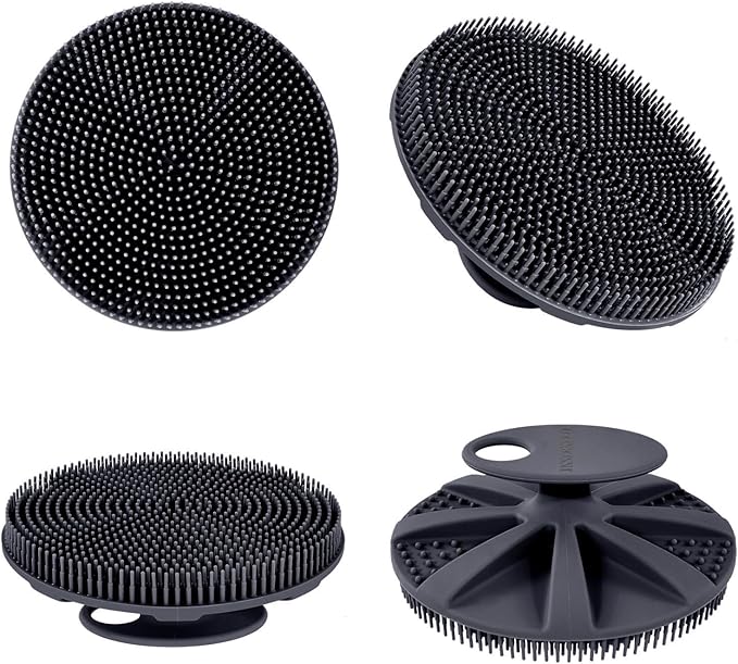 INNERNEED Food-Grade Soft Silicone Body Scrubber Shower Brush Handheld Cleansing Skin Brush, Gentle Exfoliating and Lather Well (Black)