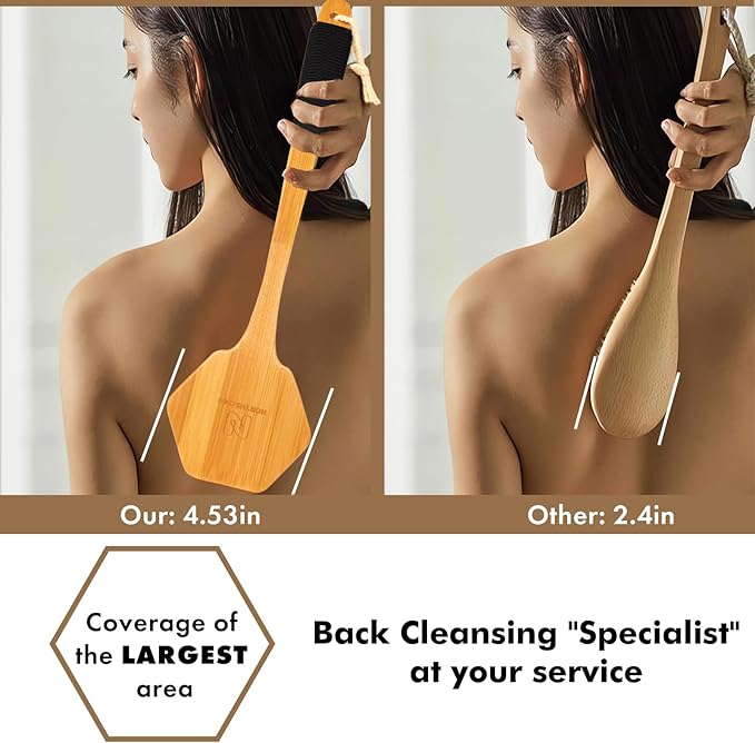 NORTHSONG Deep Cleaning Body & Face Scrubber Set Extra Long17.72Inch Bamboo Back Brush with Wild Boar Bristles&Gentle Facial Cleansing Brush for All Skin Types Ideal for Elderly, Sensitive Skin