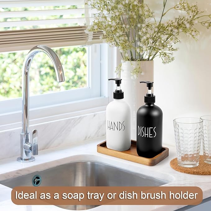 ALELION 8" Acacia Wood Bathroom Vanity Tray for Counter - Wood Tray for Dresser Tops Perfume Jewelry Candle Key Catchall - Small Kitchen Countertop Organizer for Soap Dispenser and Sponge Holder